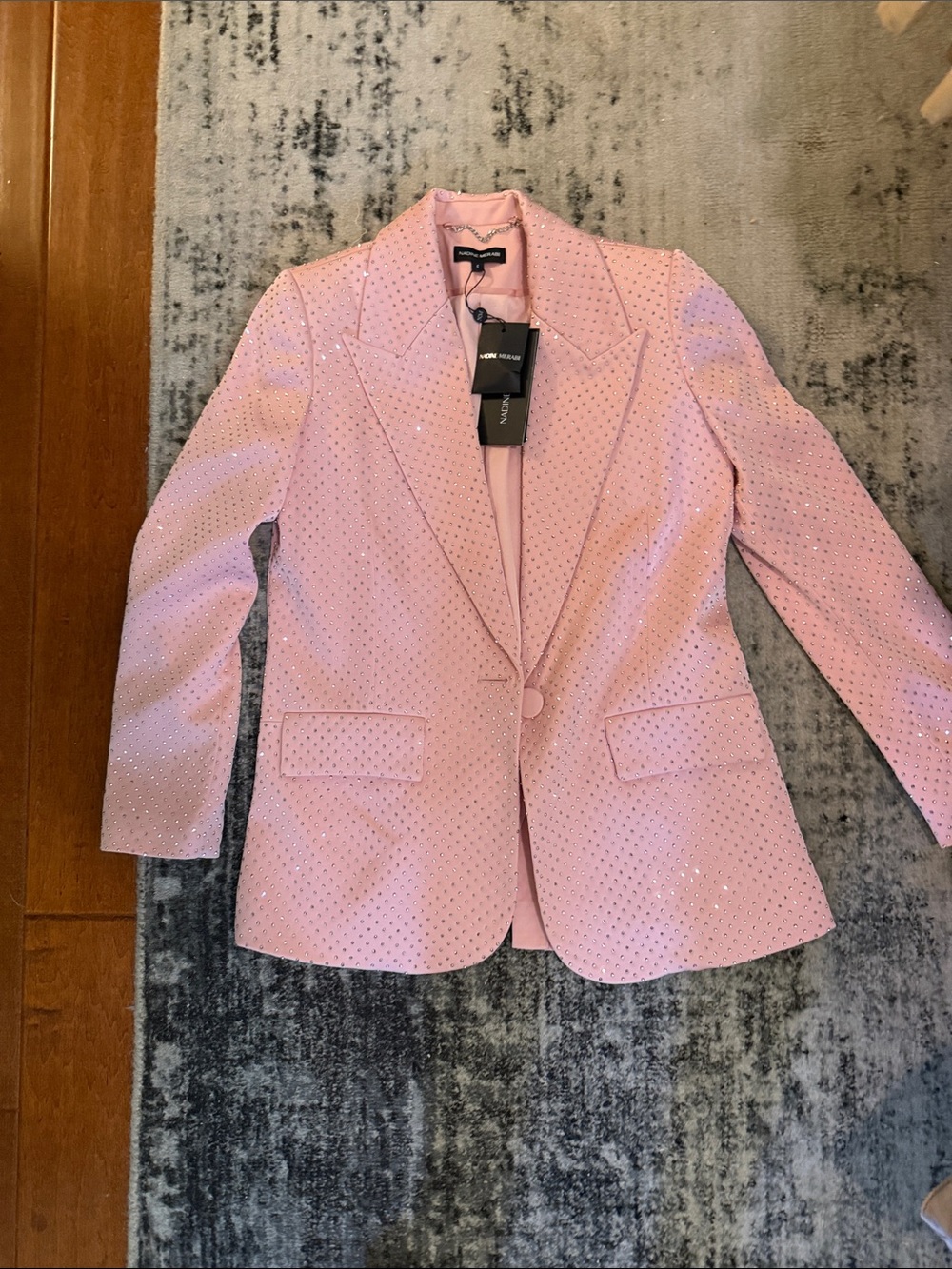 NADINE MERABI Pink Crystal-Embellished Single-Button Blazer